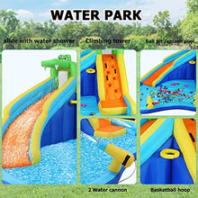 AKEYDIY 6-in-1 Blue Inflatable Water Slide Park for Kids