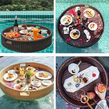 60cm/80cm Swimming Pool Floating Tray Table | Rattan Woven Serving Tray | Perfect For Sandbars, Spas, Bath, And Parties | Floating Tray For Adults,Brown-80CM