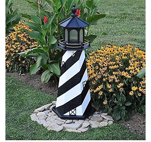 Backyard Crafts Amish-Made Cape Hatteras, NC Replica Lighthouse with Solar-Powered LED Lighting, 39" Tall