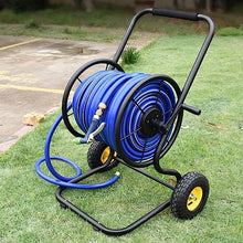 Garden Hose Holder Industrial Hose Reel Trolley, Heavy Duty Metal Frame with Solid Wheels, Labor Saving Hose Guide System, Holds 490 Feet 1/2 Inch Hose Capacity for Outdoor Use