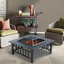 BBQ Grill Outdoor Fire Pits Outdoor Wood Burning 32in Outdoor Fire Pit Metal Square Firepit Wood Burning Backyard Patio Garden Beaches Camping Picnic Bonfire Stove with Cover BBQ Cookin