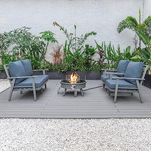 LeisureMod Walbrooke Modern Aluminum 5-Piece Patio Conversation Set with Firepit Navy Blue