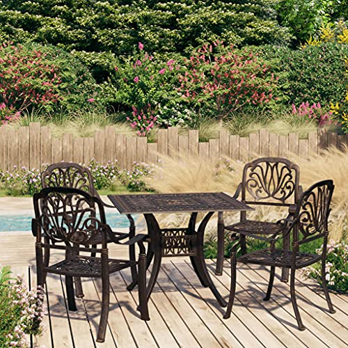 YITHOPI Patio Bistro Set,Cast Aluminum Bistro Table Set Outdoor Dining Table with Umbrella Hole for Porch, Lawn, Garden, Backyard, Pool,5 Piece Bistro Set Cast Aluminum Bronze(Fast Delivery)