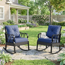 Outsunny 2 Piece Outdoor Wicker Rocking Chair Padded Cushions Aluminum Blue