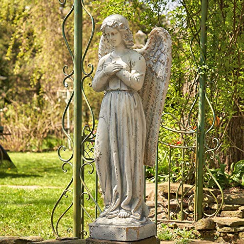 Zaer Ltd. Large Outdoor Safe Magnesium Angel Statue 47” Holding Heart Evangeline
