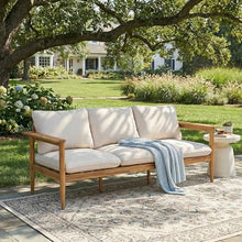 Christopher Knight Home Terassi Acacia Wood Outdoor 3 Seater Sofa, Solid Wood Patio Sofa with Removable Cushion, Comfy Lounge Sofa for Patio Furniture Set, Light Teak+Beige