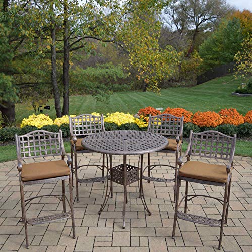 Oakland Living Ice Cooler Carts Elite 5 Piece Bar Set with Table & 4 Cushioned Stools Antique Bronze