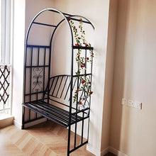 Gyken Garden Arch Trellis with Seat, Bench Support 560 lbs, Metal Arbor Archway, Weather Resistant, Outdoor Patio Plants Stand Climbing Plant