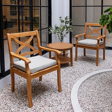 Cambridge Casual Harbor 3-Piece Teak Wood Outdoor Patio Bistro Chat Set, Side Table and 2 Patio Chairs for Garden, Balcony, Backyard and Poolside, Beige Cushion/Teak Wood