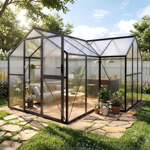 TrailBlaze Heavy Duty Walk-in Greenhouse – 12x12 FT Aluminum Frame with 6mm Polycarbonate Panels, UV Protection – Roof Vent – Garden Plant Shelter – Easy Assembly – Color: Black