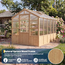 6x10 FT Wooden Greenhouse for Outdoor, Walk-in Greenhouse Kit with Ventilated Window & Lockable Door & Polycarbonate Panels, Large Wood Frame Green House for Garden, Backyard, Patio, Lawn, Plant