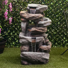 Alpine Corporation WIN1484S Cascading Natural Stone Fountain with LED Lights, Waterfall for Garden, Patio, & Lawn, 41" H