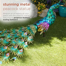 Alpine Corporation HEH378 Metal Jumbo Sized Majestic Peacock Decor, Elegant Garden & Patio Bird Statue, 33" H, Blue
