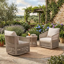 Christopher Knight Home 2 Piece Set Outdoor 360° Swivel Patio Chair with Rope Woven Iron Frame Beige Cushions Modern Outdoor Lounge Chair for Patio Deck Balcony, Sand