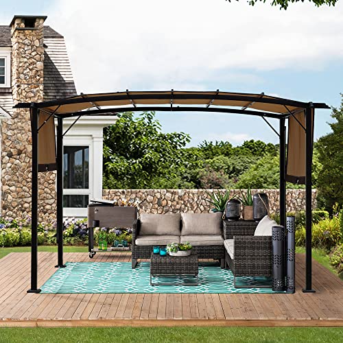 ANTSKU 12' x 9' Outdoor Pergola with Retractable Canopy Black Beige