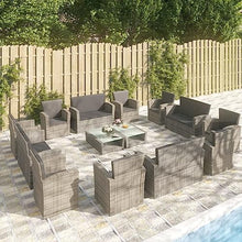 WDGJJFECNMUEHI 16 Piece Outdoor Patio Furniture Set with Cushions, Gray PE Rattan Lounge for Garden Backyard Poolside, 4 Sofas 8 Chairs 4 Tables, Waterproof Durable All-Weather Patio Conversation Set