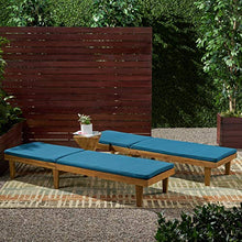 Great Deal Furniture Outdoor Modern Acacia Wood Chaise Lounge with Cushion Set of 2 Teak Finish Blue