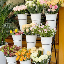 MIIKHI Plant stand3 Layer Flower Stand with Wheels, Metal Plant Stand with 12 Plastic Flower Buckets, Heavy Duty Movable Plant Cart Shelf, Flower Bucket Holder Shelves