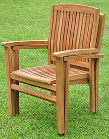 WholesaleTeakFurniture Qty 6 - Wave Stacking Dining Captain Arm Chair - Outdoor Patio Grade-A Teak Wood #WFDCARWV6