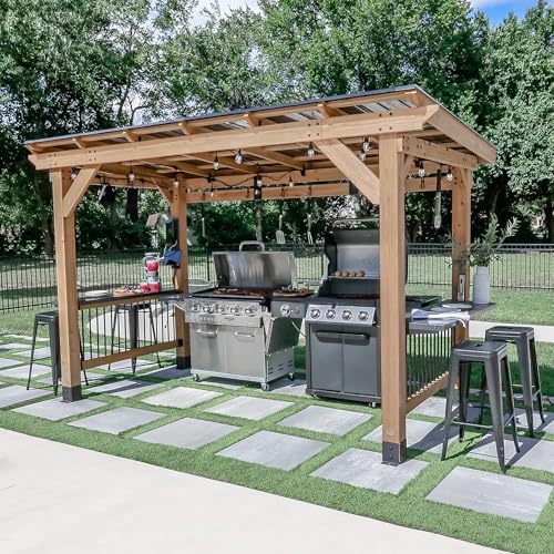 Backyard Discovery Saxony XL Cedar Wood BBQ Grill Gazebo Light Brown