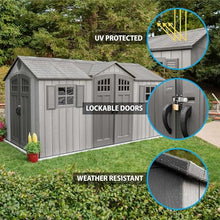 Lifetime 15 ft x 8 ft Outdoor Storage Shed, Dual Entry, Gray, Resin Backyard Tool Shed with Lockable Doors and Weather-Resistant Panels