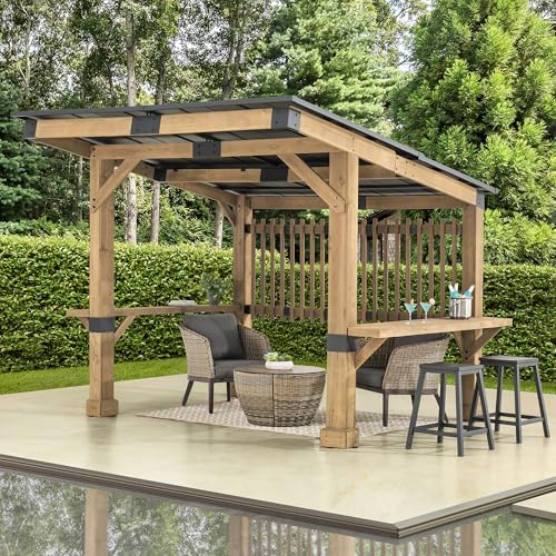 SummerCove Sunjoy Wooden Grill Gazebo 10 ft. x 11 ft. Cedar Frame with Matte Black Aluminum Hardtop