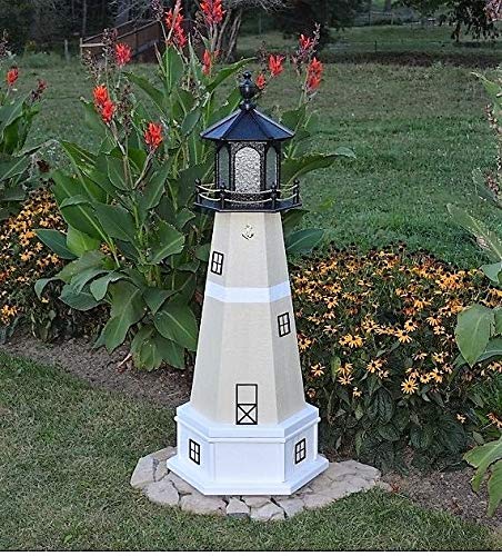 Backyard Crafts Amish-Made Split Rock, MN Replica Lighthouse with Base and Solar-Powered LED Lighting, 113" Tall