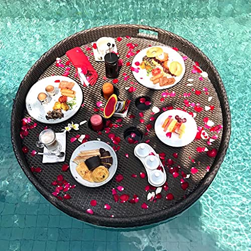 JDXQBLD 31"/47" Floating Serving Tray, PE Rattan Woven Pool Floats Breakfast Basket, with Double Handle, Pool Party Drinks and Snacks Table Bar, for Hot Tub, Sandbar, Spa, Beach