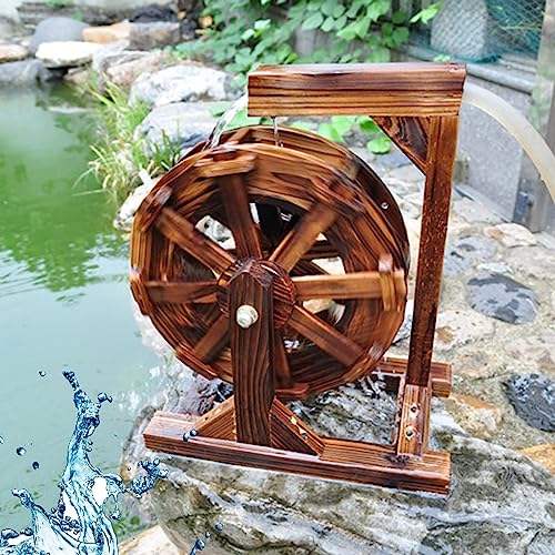 Garden Decoration Water Feature Wooden Fountain Wheel Waterfall Outdoor Wheel Fountain Vintage Country Pond Decor Freestanding Pond Fountain Water Pump (Size : 80cm(31.5inch))