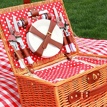 Wicker Picnic Basket Durable Picnic Hamper Set Outdoor Picnic Accessories with Cooler Compartment and Cutlery Does Not Include Knives for Outdoor Picnics