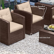 Nestl 6-Piece Patio Furniture Set with Storage Box, Brown Wicker/Beige Cushions