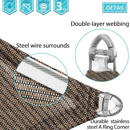 COARBOR Heavy Duty Rectangle Sun Shade Sail 27'x35' with Steel Cable Brown