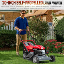 Self Propelled Gas Lawn Mower, 20-Inch 173cc Walk-Behind Lawn Mower, Rear Wheel Drive, 60L Grass Bag, Adjustable Cutting Height 25-75mm, Heavy-Duty Blade for Yard Lawns Landscaping Red