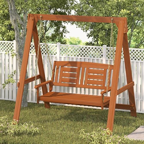 Furinno TIOMAN Outdoor Hardwood 2-Seater Porch Swing, Light Wood