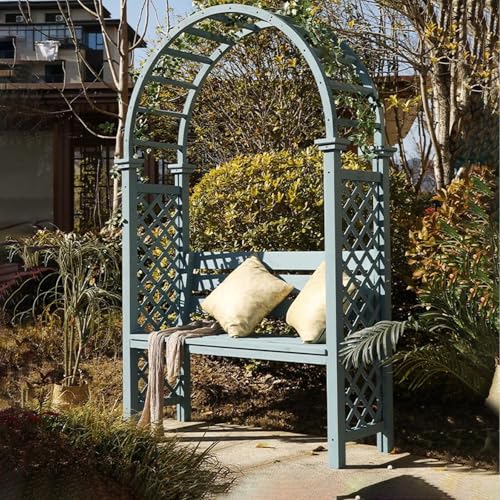 Heavy Duty Garden Arch, Metal Garden Arbor with Bench, Two People Seat Rose Arch for Lawn Backyard Patio Outdoor Climbing Plant(Blue)