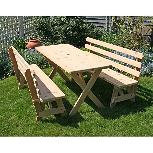Creekvine Designs Cedar Picnic Table with Backed Benches - Cross Legged Design 6' Table with Two 6' Benches