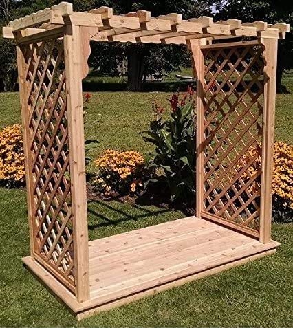 Backyard Crafts Amish-Made Covington Style Cedar Arbor with Deck 4' Wide Natural Stain