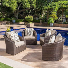GDFStudio Outdoor Aluminum Framed Swivel Club Chair Set of 4 Mix Khaki