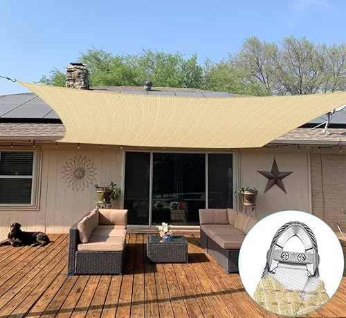 COARBOR Reinforced Wire Sun Shade Sail Rectangle Heavy Duty Canopy Cover Beige
