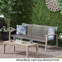GDFStudio Outdoor Wood and Wicker Loveseat and Coffee Table Set, Mixed Black