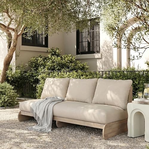 Merax Outdoor Acacia Wood 3-Seater Sofa with All-Weather Cushions