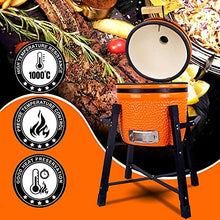 London Sunshine Ceramic Kamado Charcoal BBQ Grill and Smoker, Stainless Steel Grates -15" Ceramic with Tall Stand (ORANGE)