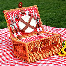 Wicker Picnic Basket Durable Picnic Hamper Set Outdoor Picnic Accessories with Cooler Compartment and Cutlery Does Not Include Knives for Outdoor Picnics