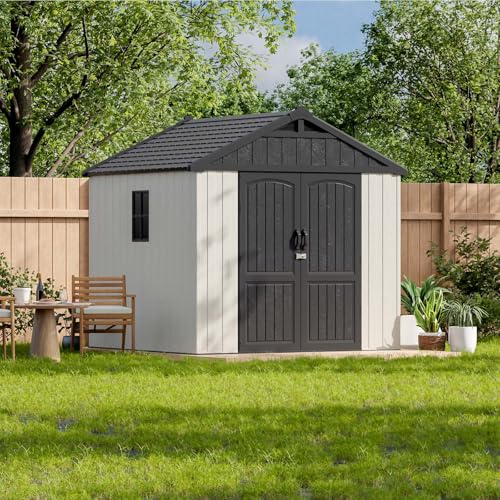 Patiowell 8x8 FT Resin Outdoor Storage Shed with Floor, Beige