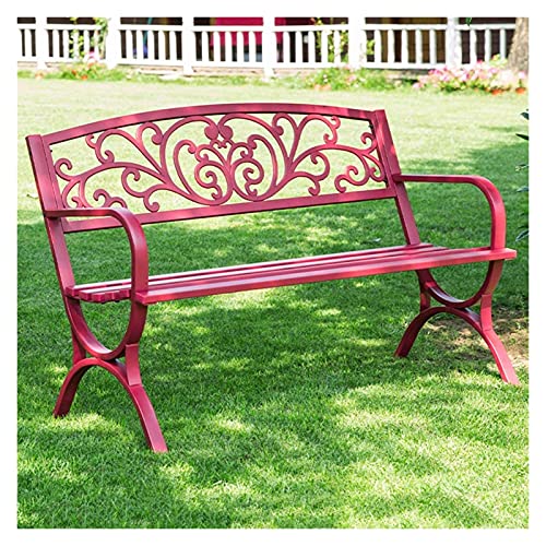 Outdoor Garden Bench,Outdoor Garden Patio Bench For Your Leisure Time, Park Benches For Outside, Cast Iron Metal Garden Bench, Conservatory, Patio, Lawn Or Garden Seat - 2 Sea，Red Cross table legs