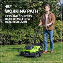 Greenworks 48V (24V x 2) 15” Cordless Lawn Scarifier & Dethatcher, Includes (2) 4.0Ah Batteries & 65W Charger, Adjustable Depth Lawn Groomer, Yard Thatch Grass Remover for Backyard, Garden Care