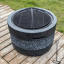 Small Firepit, Large 3 in 1 Fire Pit with BBQ Grill Shelf, Edging of Artificial Stone for Outside Patio, Decking, Lava Rocks