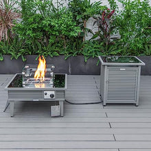 LeisureMod Walbrooke Modern Aluminum 5-Piece Patio Conversation Set with Fire Pit Table Navy Blue