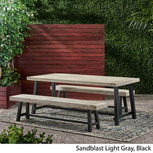 GDF Studio Outdoor Acacia Wood Picnic Dining Set, Sandblast Light Gray and Black