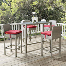 Contemporary Outdoor Patio Garden Bar Side Stool Chair, Set of Four, Fabric Rattan Wicker, Red